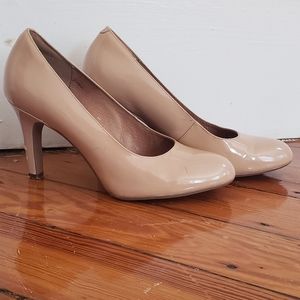 Clarks patent leather pumps